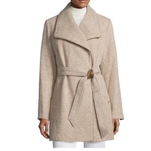 Ellen Tracy Coat Women's 6 Tan Novelty Wool Blend Pockets Heavyweight